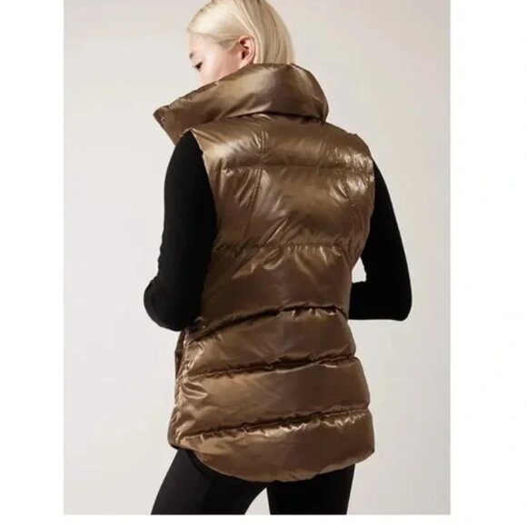 Athleta Downtown Gold Bronze Metallic Down Puffer Vest - Size Small - Like NEW! - Picture 3 of 13